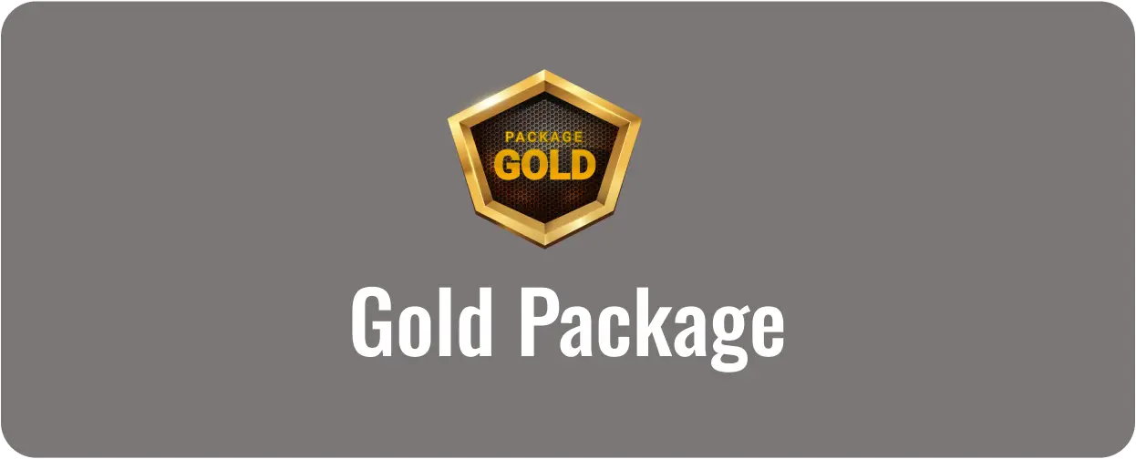 Gold Package logo featuring a hexagonal gold badge with the word "GOLD" and "PACKAGE" in bold text, representing premium pest control services offered by Bugsy’s Pest Solutions.