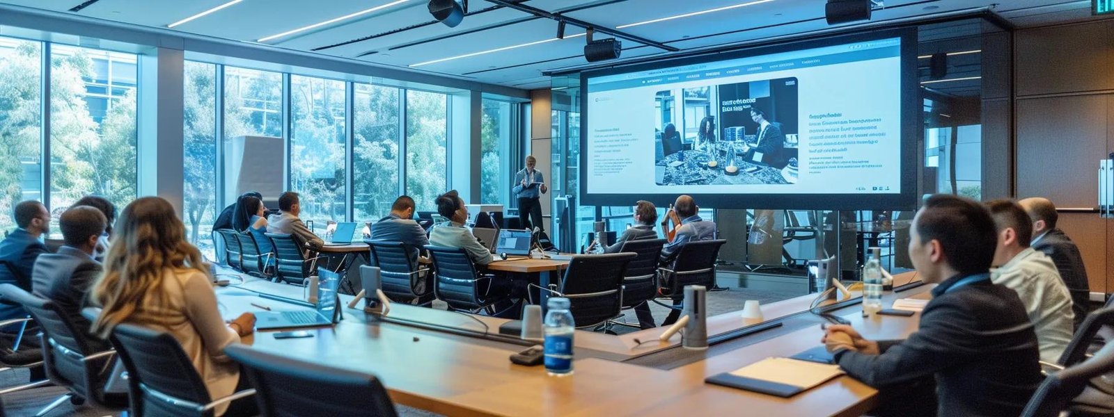 a sleek, modern conference room featuring a digital presentation on eco-friendly pest control strategies, surrounded by attentive professionals engaged in a collaborative discussion. a sleek, modern conference room featuring a digital presentation on eco-friendly pest control strategies, surrounded by attentive professionals engaged in a collaborative discussion.
