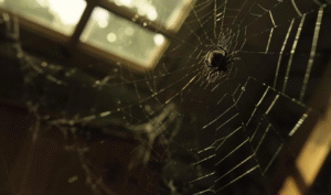 A black house spider on the ceiling of a Florida house.