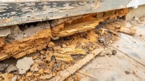 Termite-damaged wood in a Florida home foundation