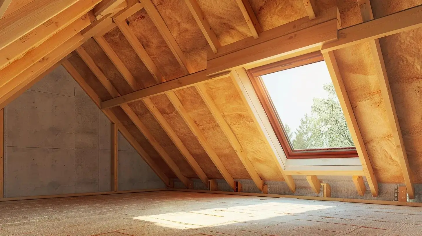 Attic interior with wooden beams and skylight, representing an ideal space for pest prevention and sanitation in fall.
