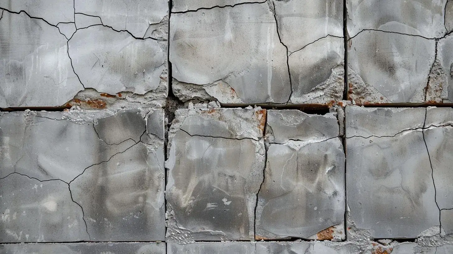 Cracked and damaged concrete wall panels highlighting structural maintenance needs for pest prevention in commercial buildings.