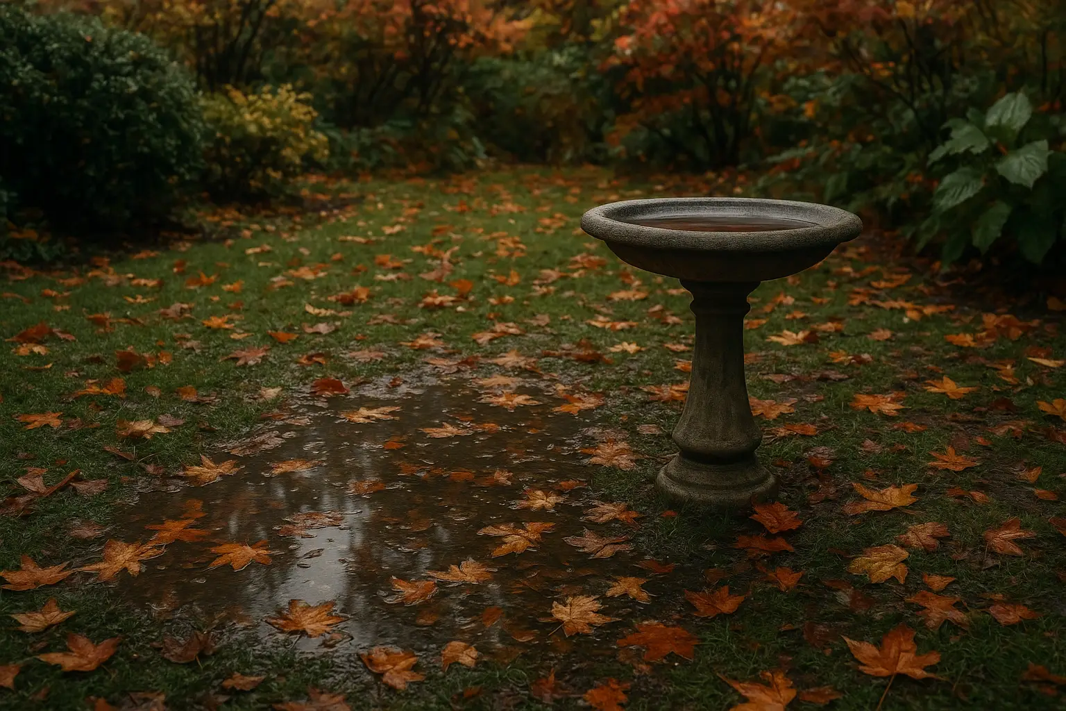Standing water in a garden creating mosquito breeding site