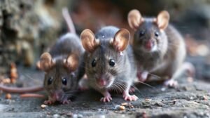 Group of three rodents on a stone surface