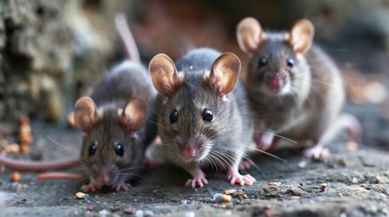 Group of three rodents on a stone surface