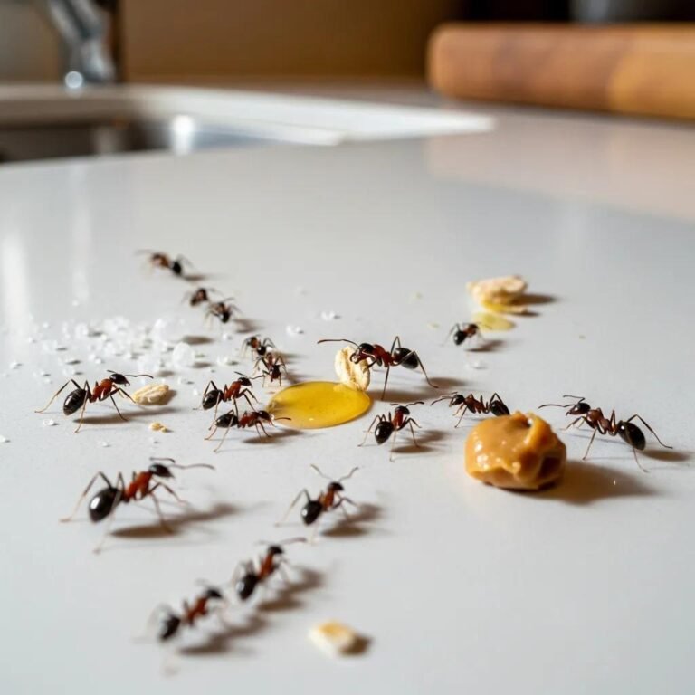 Close-up of ants on a kitchen counter — common signs and nearby food sources